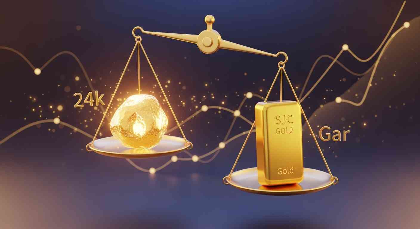 Đặt lên bàn cân vàng 24k và vàng miếng SJC